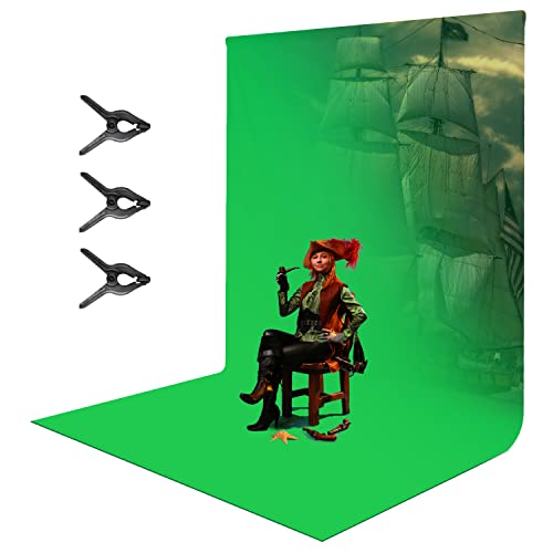 LimoStudio 9 x 15 feet / 108 x 180 inch Green Chromakey Photo Backdrop Screen Background, Premium A+ Grade High 150GSM Density Thicker Than Standard for Professionals with 3 Spring Clamps, AGG1777