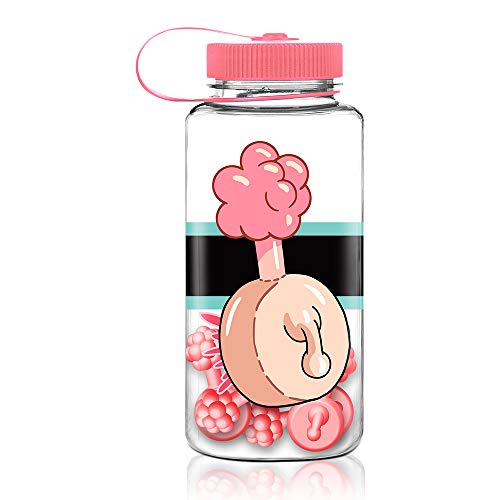 Rick and Morty Plumbus Water Bottle w/Molded Reusable Ice Cubes [22oz] Hyro Tumbler Flask, Anime Plastic Water Bottle (OFFICIALLY LICENSED), By JustFunky