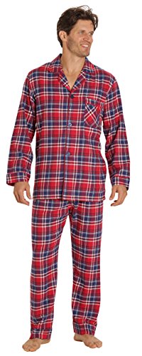 EVERDREAM Sleepwear Mens Flannel Pajamas, Long 100% Cotton Pj Set, Size X-Large Red