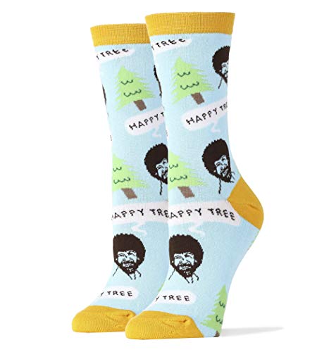 Oooh Yeah Socks, Women's Cotton Crew Socks (Bob Ross Happy Trees)