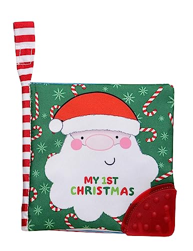 Baby Starters My First Christmas Soft, Crinkle Activity Book with Silicone Teether and Travel Strap, Santa, Green (5 1/2 inch square)