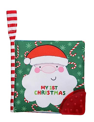 Baby Starters My First Christmas Soft, Crinkle Activity Book with Silicone Teether and Travel Strap, Santa, Green (5 1/2 inch Square)