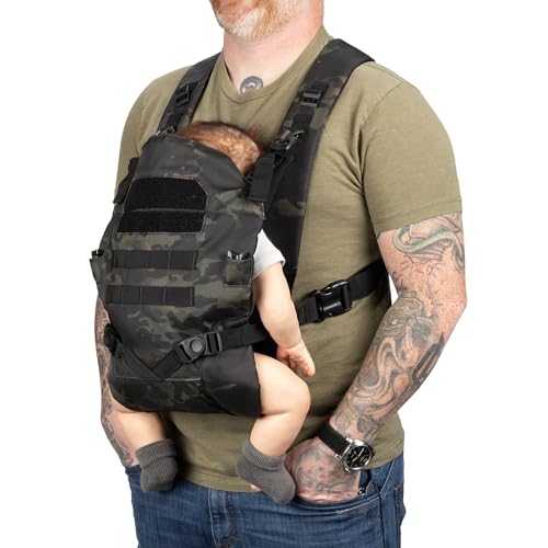 TBG - Mens Tactical Baby Carrier for Infants and Toddlers 8-33 lbs - Compact (Black Camo)