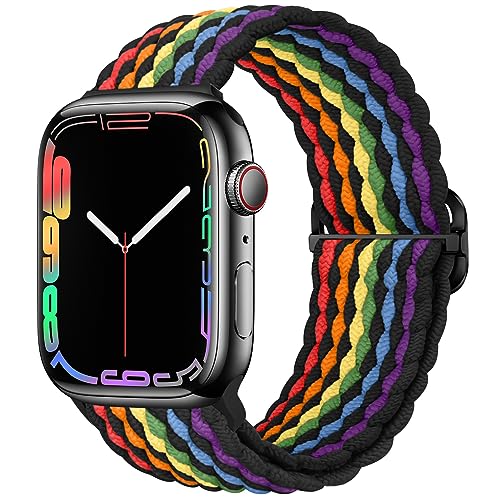 Qimela Stretchy Solo Loop Compatible with Apple Watch Band 49mm 45mm 44mm 42mm 41mm 40m 38mm for Women Men,Sport Elastic Breathable Nylon Braided Wristband for iWatch Series 9 8 7 6 5 4 3 SE Ultra 2 1
