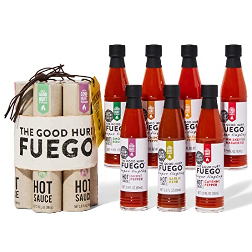 The Good Hurt Fuego: A Hot Sauce Gift Set for Hot Sauce Lover’s, Sampler Pack of 7 Different Hot Sauces Inspired by Exotic Flavors and Peppers from Around the World