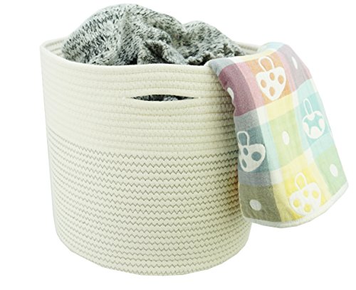 ShoppeWatch Cotton Rope Storage Basket XL 17'x 14.7' Blanket Bin Soft Baby Laundry Home Organizer Woven Hamper with Handles for Toys Diapers Shoes Towels Blankets Neutral Décor Extra Large