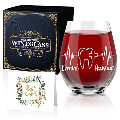 AGMDESIGN Funny Dental Assistant Wine Glass Gift Box, Inspirational Gifts for Dental Office, Glass Gifts for Dental Assistants, Gifts for Women, Gift for Dental Student