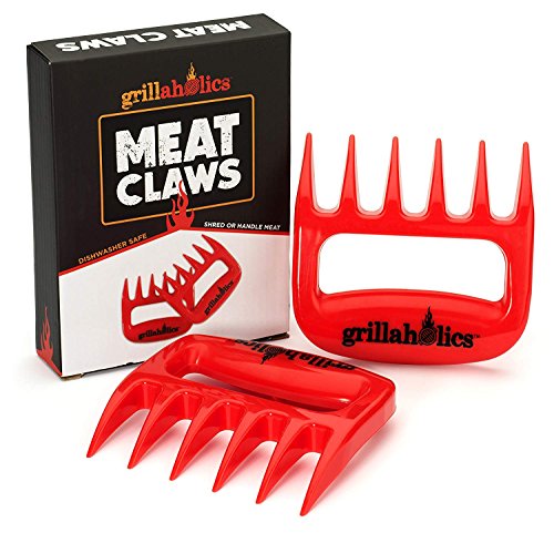 Grillaholics BBQ Meat Shredder Claws - Wolverine Style Ultra-Sharp Blades Quickly Lift Handle & Shred Meats - Best Dishwasher Safe Bear Claw Pulled Pork Meat Shredders in BBQ Grill Accessories (Red)