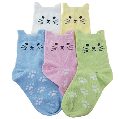 T.H.L.S Tandi Kids Girls Cotton Novelty Cats Crew No Seam Socks -Shoe Size 10-12 (5-7 years) - Multicoloured (5 Pair)