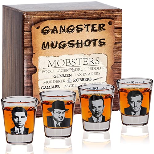 PDBOOM Gangster Shot Glass Set - Gangster Gifts for Men 4PCS Mafia Mugshots Shot Glasses Funny Gangsters Shot Glasses for Men, Husband, Boyfriend