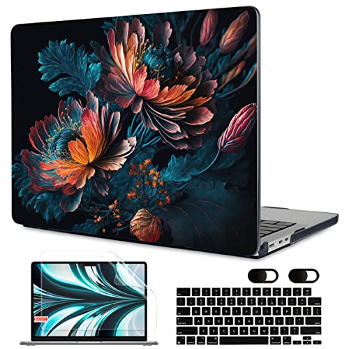 MEEgoodo for MacBook Air M3 M2 Case 2024 2022,Fit Model A3113 A2681, Clear Case for MacBook Air 13.6 inch, Laptop Hard Shell Cases with Keyboard & Webcam Cover & Screen Protector, Bunch Flowers