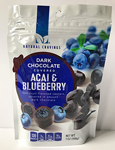 Chocolate Covered Blueberries and Acai Berries - 7oz Package of Delicious Dark Chocolate Covered Blueberry and Acai