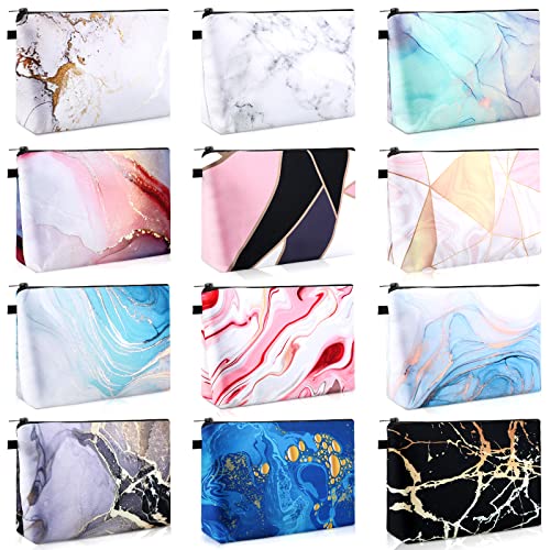 Sanwuta 12 Pieces Cosmetic Bags Makeup Bags Printed Roomy Toiletry Bag Waterproof Beauty Bag Organizer Pouches with Zipper Makeup Accessories for Women(Marble Style)