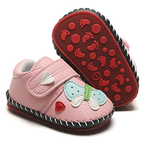 HsdsBebe Baby Boys Girls Pu Leather Hard Bottom Walking Sneakers Toddler Rubber Sole First Walkers Infant Cartoon Slippers Crib Shoes(12-18 Months)