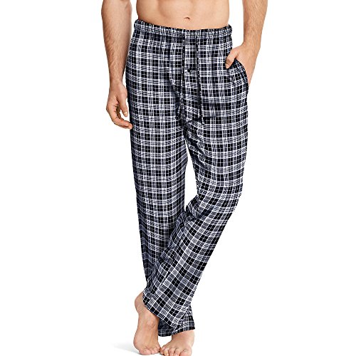 Hanes 884514588687 01000 - 01000X Mens ComfortSoft Cotton Printed Lounge Pants44; Black & White Plaid - Extra Large