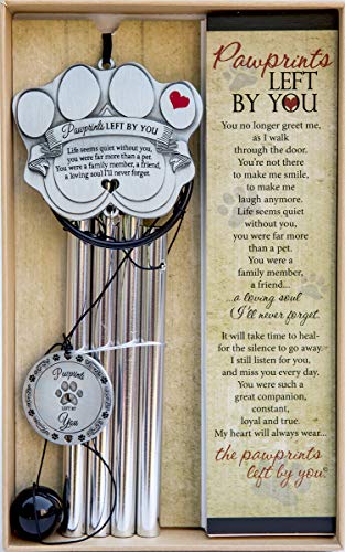 Pet Memorial Wind Chime - 18' Metal Casted Pawprint Wind Chime - A Beautiful Remembrance Gift for a Grieving Pet Owner - Includes Pawprints Left by You Poem Card