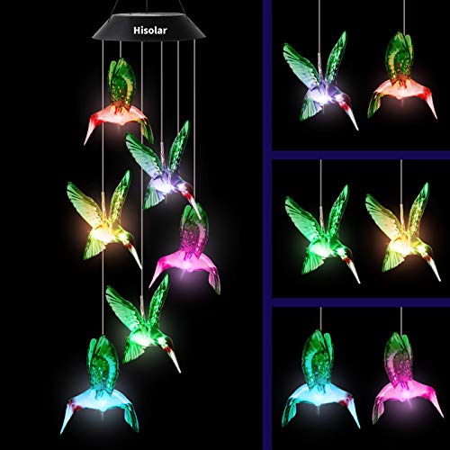 HiSolar Hummingbird Solar Wind Chimes Outdoor Color Changing LED Solar Chimes Light Birthday Gifts for Women Garden Gifts for Mom Grandma Mothers Day Memorial Wind Chimes