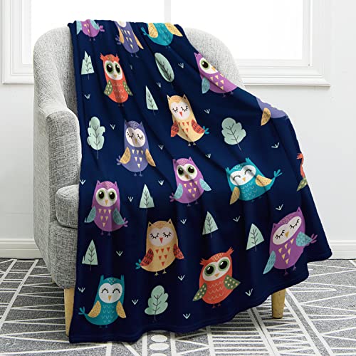 Jekeno Owl Blanket Gifts for Women Kids Girls Mom Home Bedroom Living Room Mother's Day Decor Soft Cozy Lightweight Throw Blankets Navy Blue 50'x60'