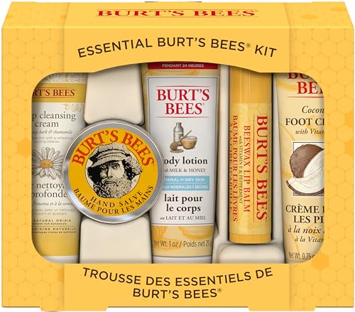 Burt's Bees Gifts Ideas - Essential Everyday Beauty Set, 5 Travel Size Products - Deep Cleansing Cream, Hand Salve, Body Lotion, Foot Cream and Lip Balm