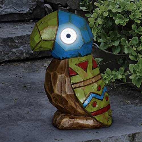 Exhart Solar Tiki Parrot Garden Statue,LED Eyes,Wood-Look Durable Resin, Cute Yard Décor,8'x5.5'x10'