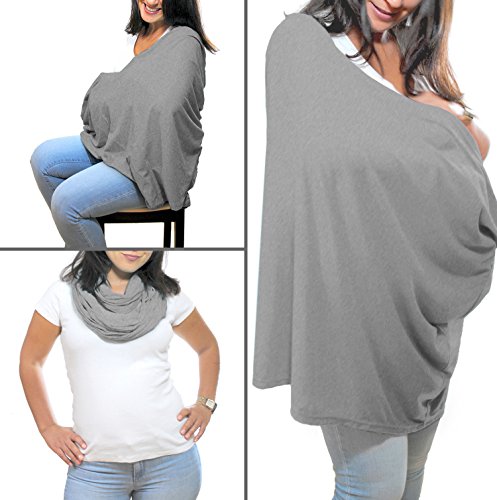 Breastfeeding Cover Infinity Scarf - Nursing Cover Converts to Multi-Use Baby Car Seat Canopy, Stroller Cover, High Chair and Shopping Cart Liner - Grey