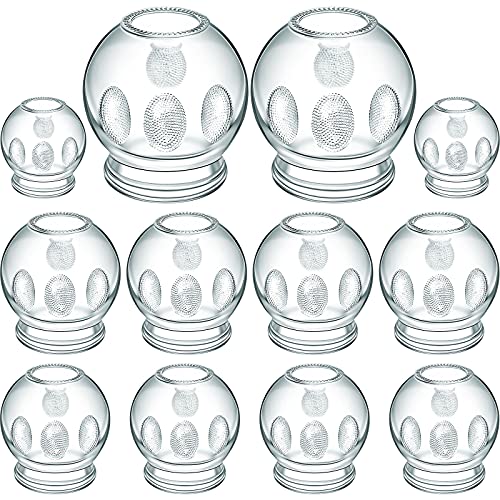 Nuanchu 12 Pieces Glass Cupping Set 4 Sizes Fire Cupping Set Chinese Acupoint Cupping Therapy Sets Vacuum Cupping Fire Jars with Finger Grips Suitable for Myofascial Massage, Muscle, Nerve, Joint Pain