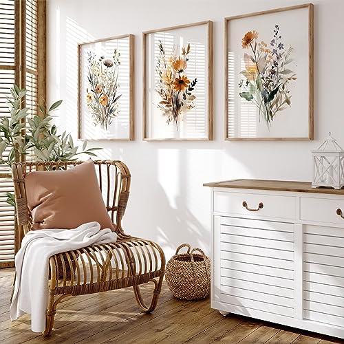 Botanical Wall Art Set of 3 Floral Wall Decor Prints Vintage Canvas Wall Art Wildflower Watercolor Pictures Farmhouse Artwork Floral Modern Painting for Bathroom Bedroom 12x16 Inch Unframed