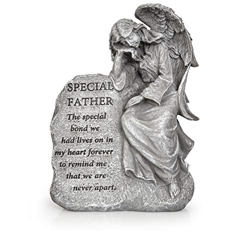 Besti Garden Memorial Stone Angel - Cold-Cast Ceramic Graveyard Remembrance Decoration - Outdoor Sculpture and Engraved Design with Special Father Quote - Sympathy Gift