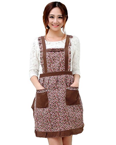 Hyzrz Newly Pastoral Style Fashion Flower Pattern Housewife Home Chef Cooking Cotton Apron Bib with Pockets 3