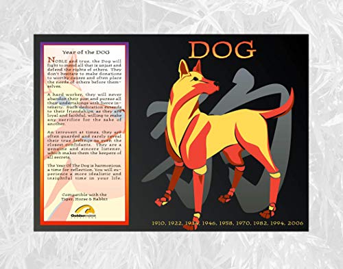 Goldenwave Creations Asian Oriental Chinese Zodiac 11 X 14 Matt Framed Poster Year of the Dog: 1934, 46, 58, 70, 82, 94, 06, 2018