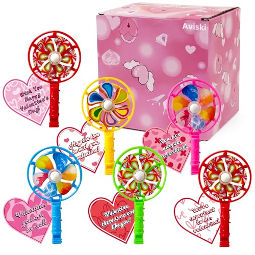 Aviski 32Pcs Kids Valentines Day Gifts for Classroom - Valentine Cards with Whistle Fan Novelty Toys for Boys Girls Exchange Gifts, Party Favor Prizes, Valentine’s Greeting Gifts