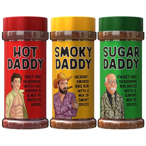 BBQ Rub Dad Gift Set - Sugar Daddy, Hot Daddy, Smoky Daddy. Barbecue Seasoning, Valentines Day Gift for Him Fathers Day Dad Gifts Christmas Stocking Stuffers for Dads Birthday Gifts for Men