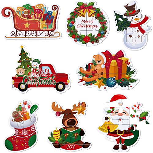 40 Sets Christmas Jigsaw Puzzles Christmas Santa Clause, Snowman, Reindeer, Socks, Wreath, Present Gift Box Mini Jigsaw Puzzle for Educational Gift Home Decor, 8 Style