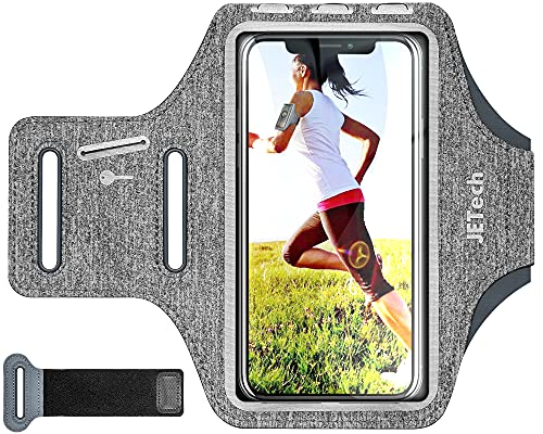 JETech Phone Armband Holder with Key Holder and Card Slot for Phone Upto 6.2 inch, iPhone 14 Pro/14/13 Pro/13/12/11/XR/XS/X/8, Galaxy S23/S22, Pixel 7a/6a, Water Resistant, Adjustable Band, Grey