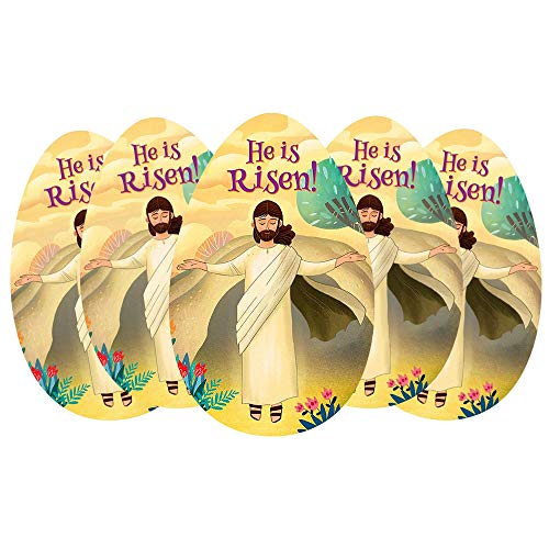 The Story of Easter Egg-Shaped Prayer Card for Catholic Kids Learning, Jesus He is Risen, Sunday School Church Activity, 5 1/2 Inches, Pack of 5