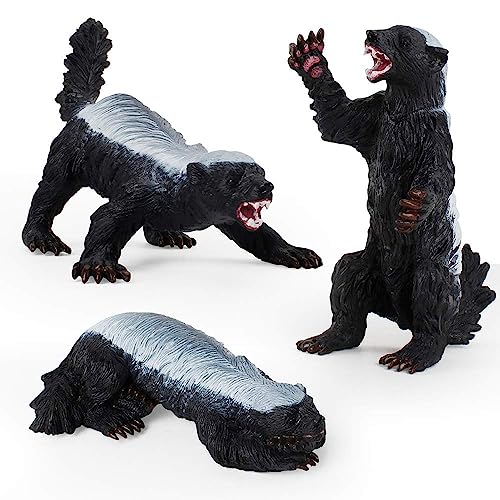 LC JoyCre 3PCS Wild Badger Plastic Figurines Honey Badger Toys Figure Badger Figurines Set Collection for Kid Boys Girls