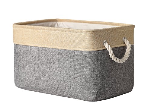TheWarmHome Storage Basket - 15.7L×11.8W×8.3H 1 Pack Large Baskets for Organizing Shelves, Storage Bins for Clothes Book Shelf Home Fabric Storage Cubes (Gold and Grey)