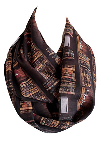 Etwoa's Bookshelf Infinity Scarf Circle Scarf Loop Scarf, Brown, Large