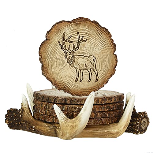 Newsparkle Antler Deer Coasters, Rustic Deer Decor,Set of 4 Outdoor Cabin Coasters for Coffee Table,4 Inch