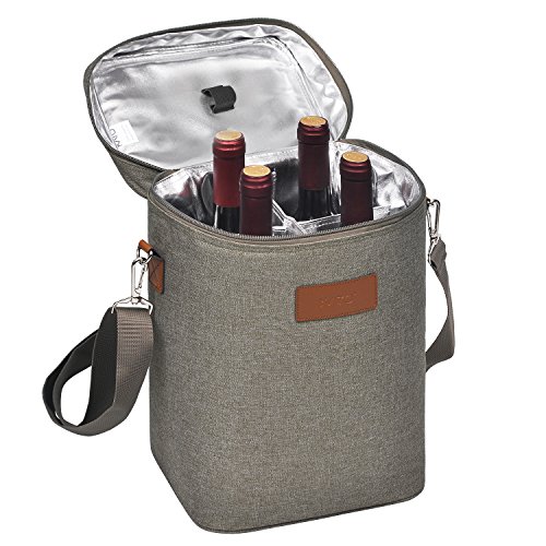 Tirrinia 4 Bottle Wine Gift Carrier - Leakproof & Insulated Padded Portable Versatile Wine Carrying Cooler Tote Bag for Travel, BYOB Restaurants, Wine Tasting, Parties, Great Gift for Wine Lovers,