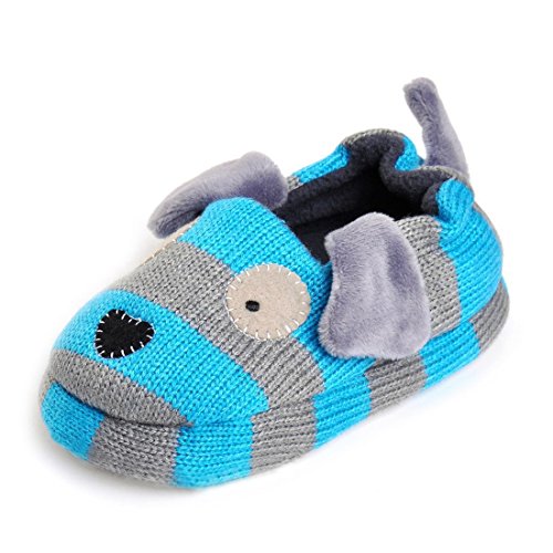 Beeliss Toddler Boys Slippers Cartoon Puppy Crochet Shoes (6-7 M US Toddler, Grey/Blue)