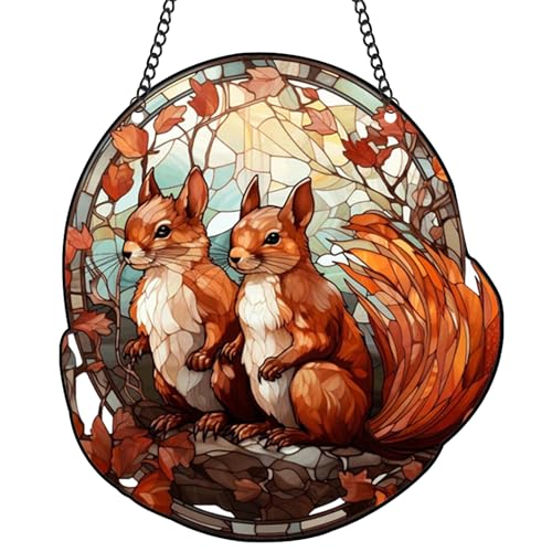 ZZHAOYI Stained Acrylic Window Hanging Ornaments, Squirrel Acrylic Window Decor Suncatcher Animal Stained Art Panel Decor for Home, Office Housewarming Gift,5.9''x5.3'' (Squirrel)