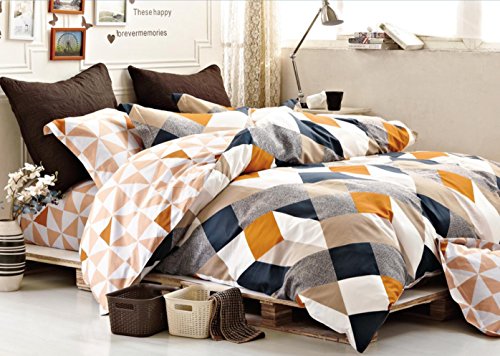 Eikei Home Minimal Style Geometric Shapes Duvet Quilt Cover Modern Scandinavian Design Bedding Set 100-percent Cotton Soft Casual Reversible Block Print Triangle Pattern (Queen, Copper)