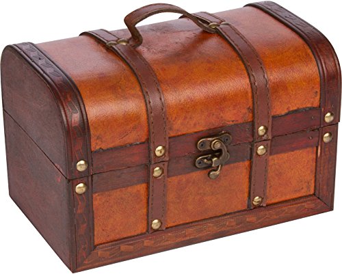 Trademark Innovations Small Wood and Leather Decorative Chest