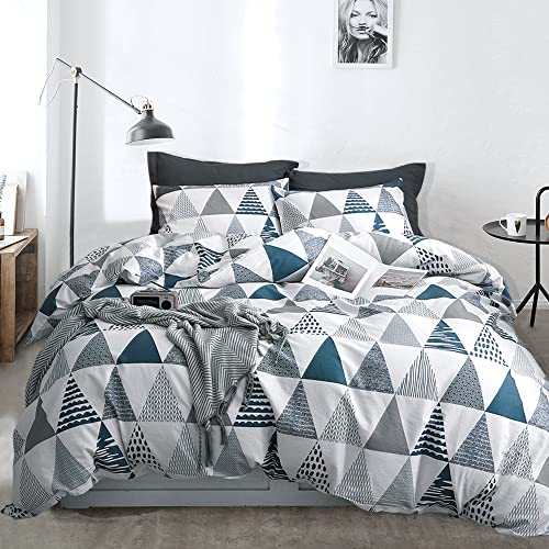 VClife Cotton Bedding Sets King Duvet Cover Sets Reversible Gray Triangle Geometric Print Bedding Collections for Boy Girl - Zipper Closure & 4 Corner Ties