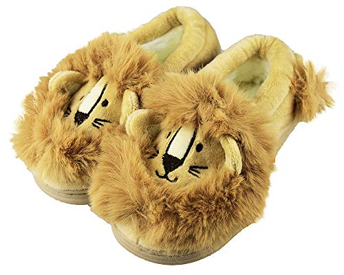 Boys Family Cute Lion Slippers with Anti-Skid Hard Sole for Little Kids Size 12-13 US Beige