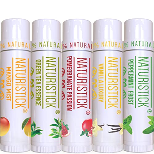 5-Pack Lip Balm Gift Set by Naturistick. Assorted Scents. 100% Natural Ingredients. Best Beeswax Chapsticks for Dry, Chapped Lips. Made in USA for Men, Women and Children