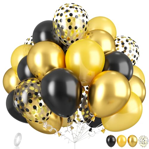Dagelar Black and Gold Balloons, 30pcs Metallic Gold, Pearl Gold Black Birthday Balloons with Confetti Balloons, for Halloween Birthday Party Decor Wedding Graduation Anniversary Retirement New Year