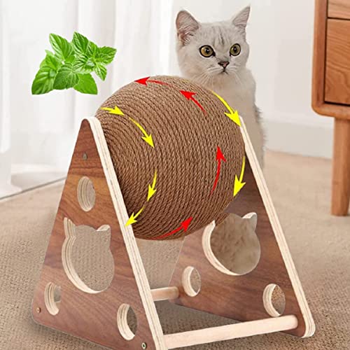 googgoing Cat Scratcher Toy,Natural Sisal Rope Cat Scratching Ball Scratcher Toy with Ball for Cats& Kittens&Dogs&Puppy, Interactive Solid Wood Scratcher Pet Toy (Small)