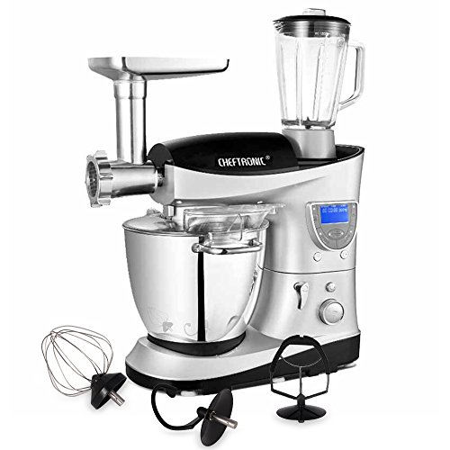 CHEFTRONIC 4 In 1 Multifunction Kitchen Stand Mixer SM-1088, 1000W 7.4QT Precise Heat Stainless Mixing Bowl with Meat Grinder Blender for Mother's Day, Xmas, Wedding, Birthday Gift